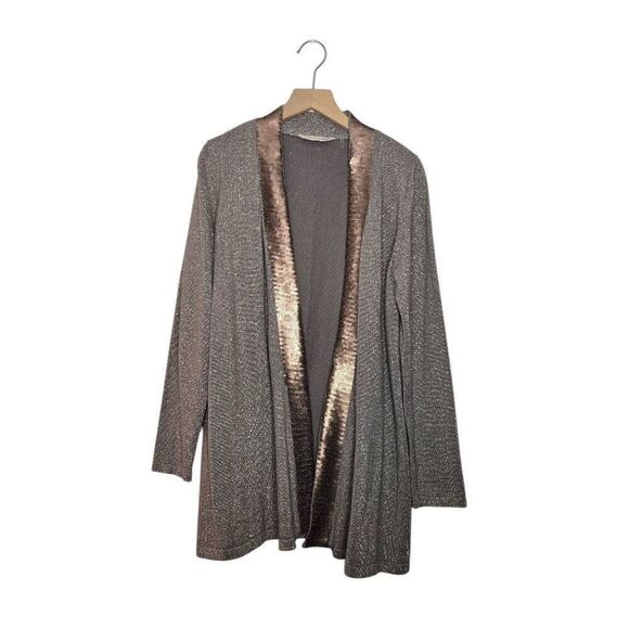 Soft Surroundings Open Front Cardigan Sweater Sequin Metallic Size Medium Petite - Picture 1 of 8